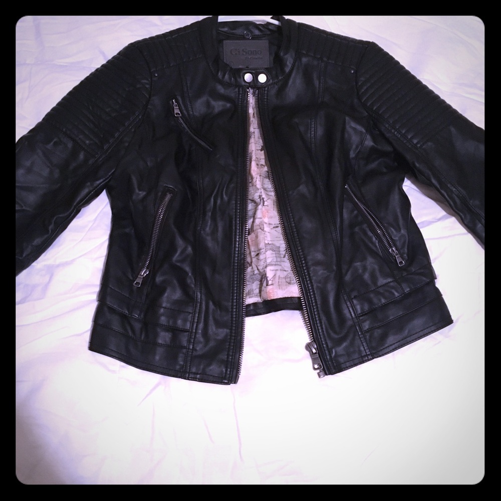 Faux leather motorcycle jacket